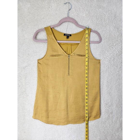 Express Women Top Small Yellow Chiffon Blend Sleeveless 1/4 Zip Tank Blouse - Picture 6 of 16